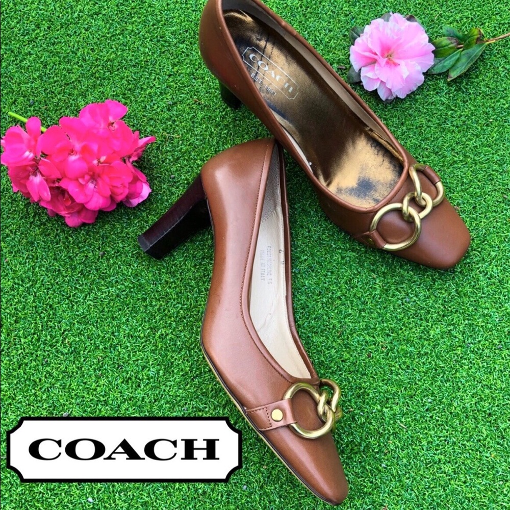 COACH •  Madyline Brown Gold Chain Heels ‼️